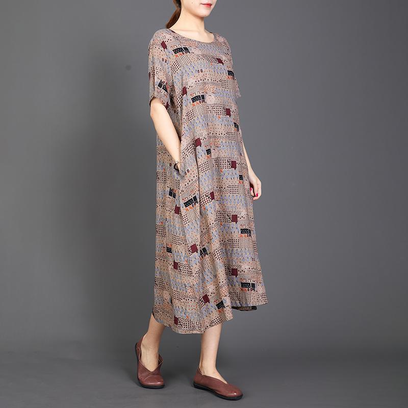 Print Lacing Loose Short Sleeve Casual Dress - Omychic