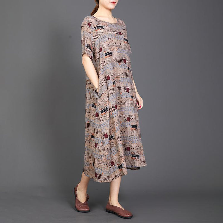 Print Lacing Loose Short Sleeve Casual Dress - Omychic