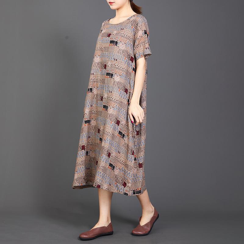Print Lacing Loose Short Sleeve Casual Dress - Omychic