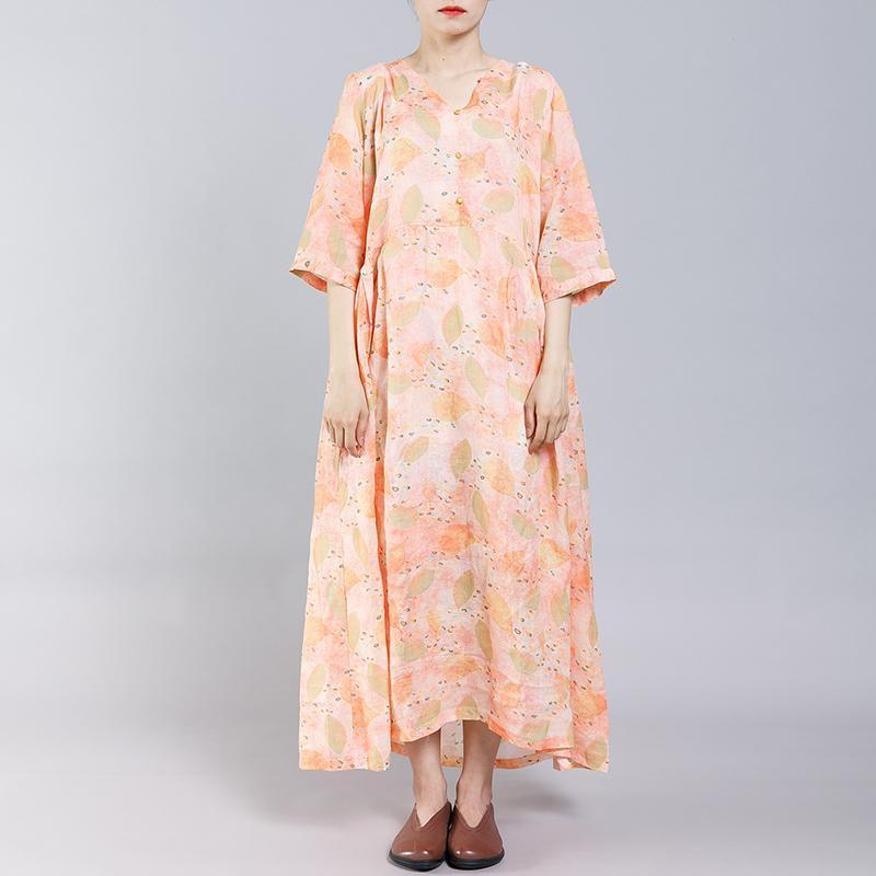 Print V-Neck Button Casual Women Dress - Omychic