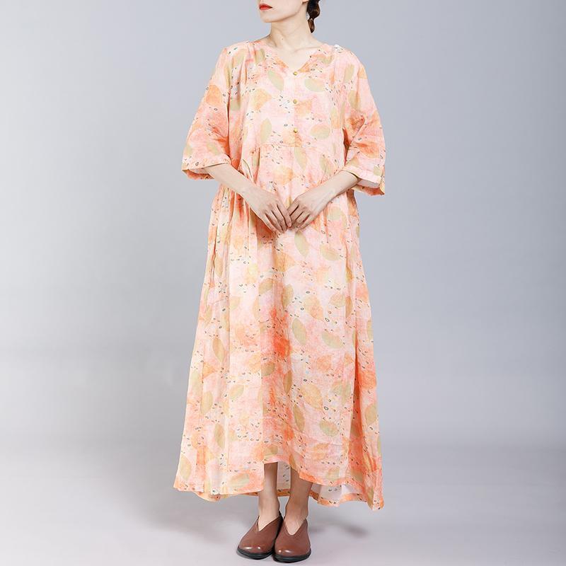Print V-Neck Button Casual Women Dress - Omychic