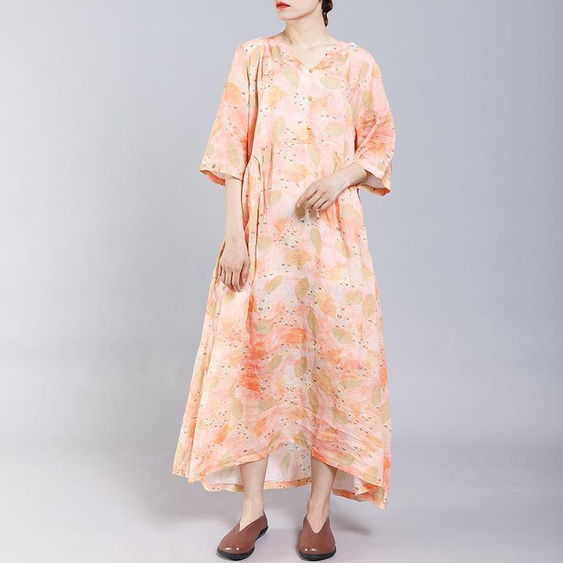 Print V-Neck Button Casual Women Dress - Omychic