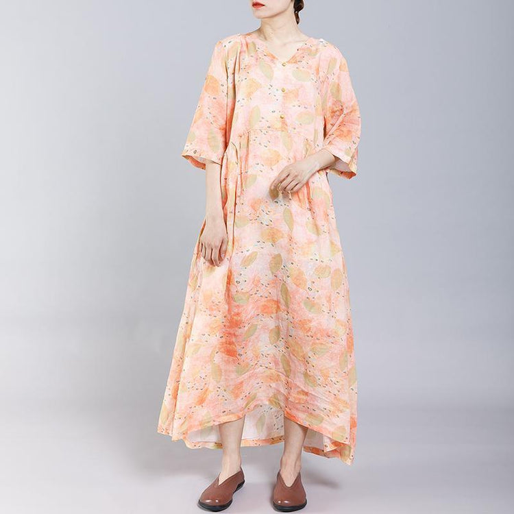 Print V-Neck Button Casual Women Dress - Omychic