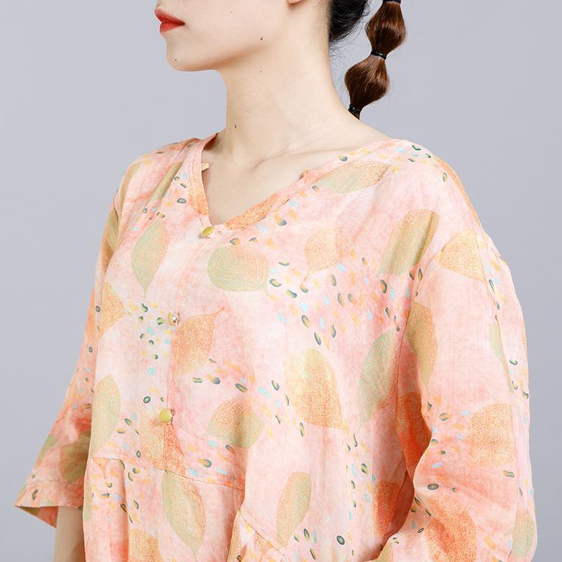 Print V-Neck Button Casual Women Dress - Omychic