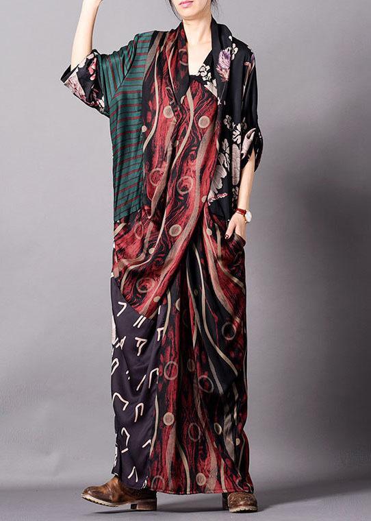 Red Print Silk Ankle Dress Asymmetrical Spring - Omychic