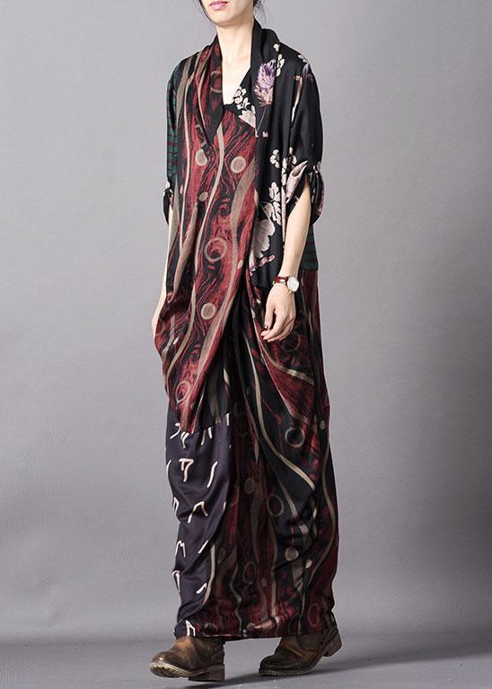 Red Print Silk Ankle Dress Asymmetrical Spring - Omychic