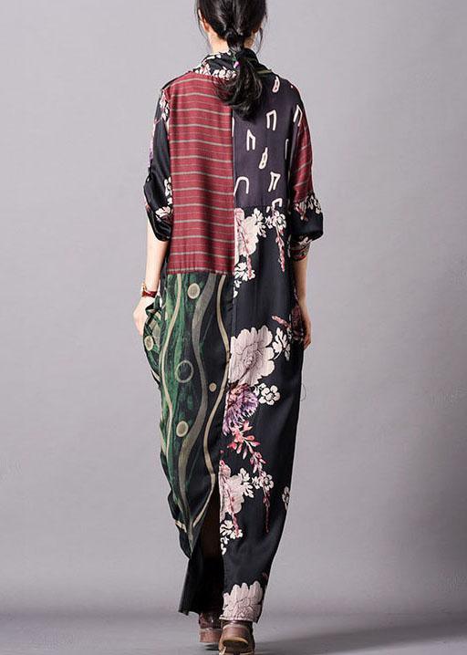 Red Print Silk Ankle Dress Asymmetrical Spring - Omychic