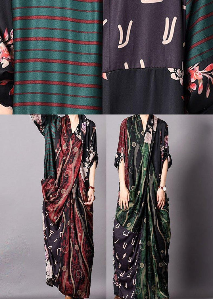 Red Print Silk Ankle Dress Asymmetrical Spring - Omychic