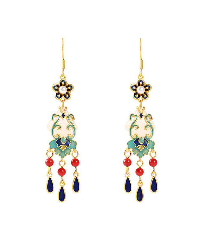 Regular Colorblock Copper Overgild Inlaid Gem Stone Jade Water Drop Drop Earrings