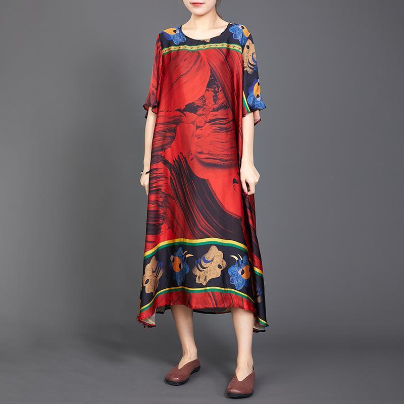 Retro Print Round Neck A-Line Women Dress - Omychic