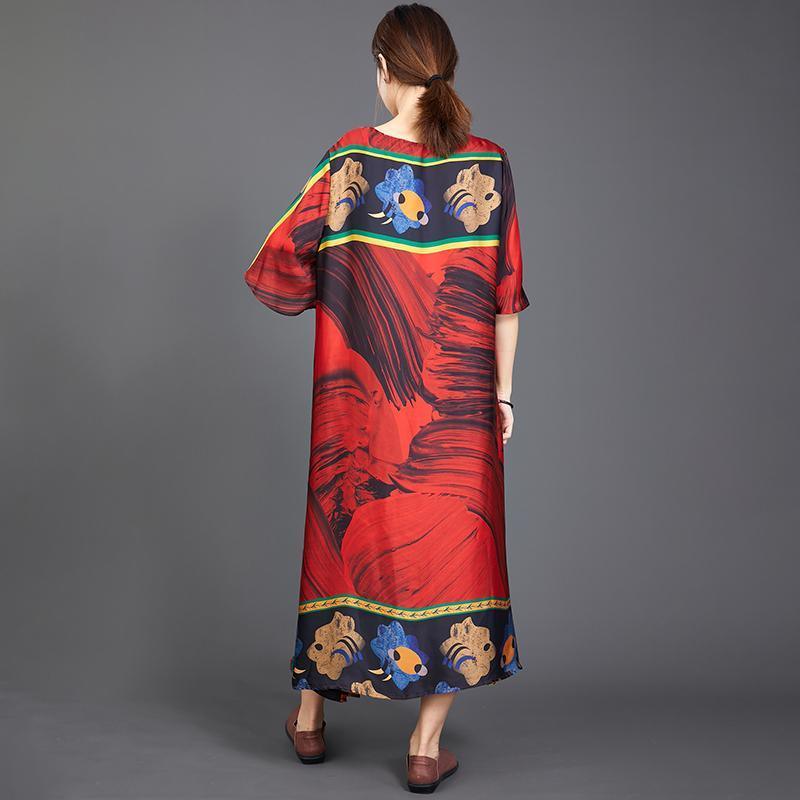 Retro Print Round Neck A-Line Women Dress - Omychic