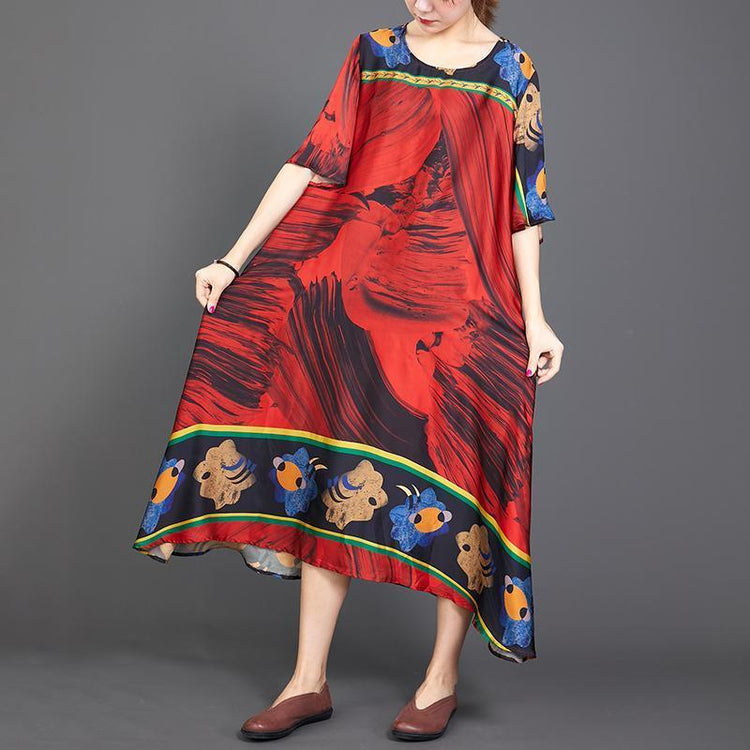 Retro Print Round Neck A-Line Women Dress - Omychic