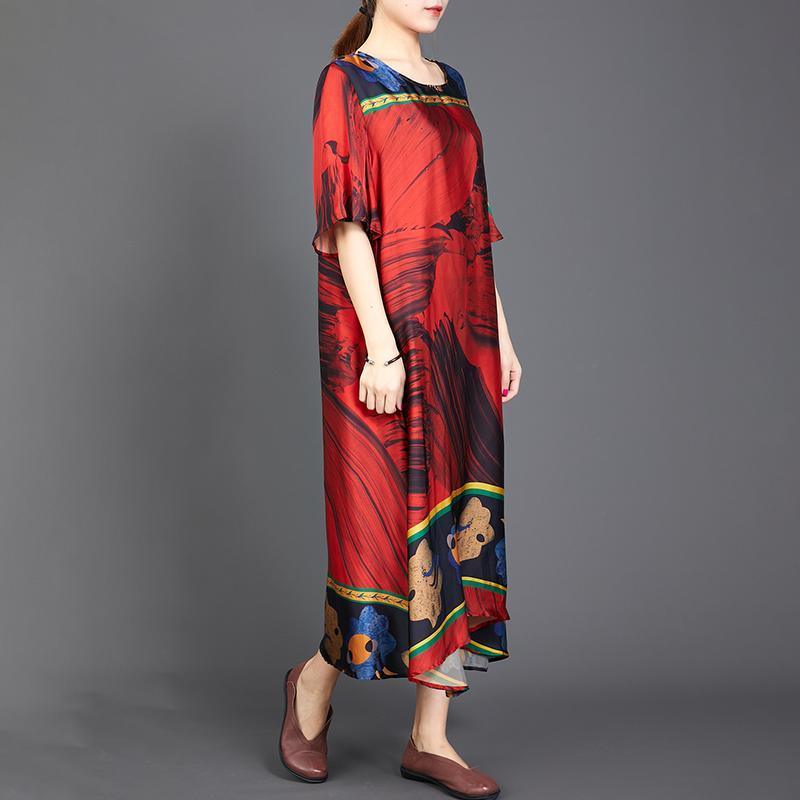 Retro Print Round Neck A-Line Women Dress - Omychic