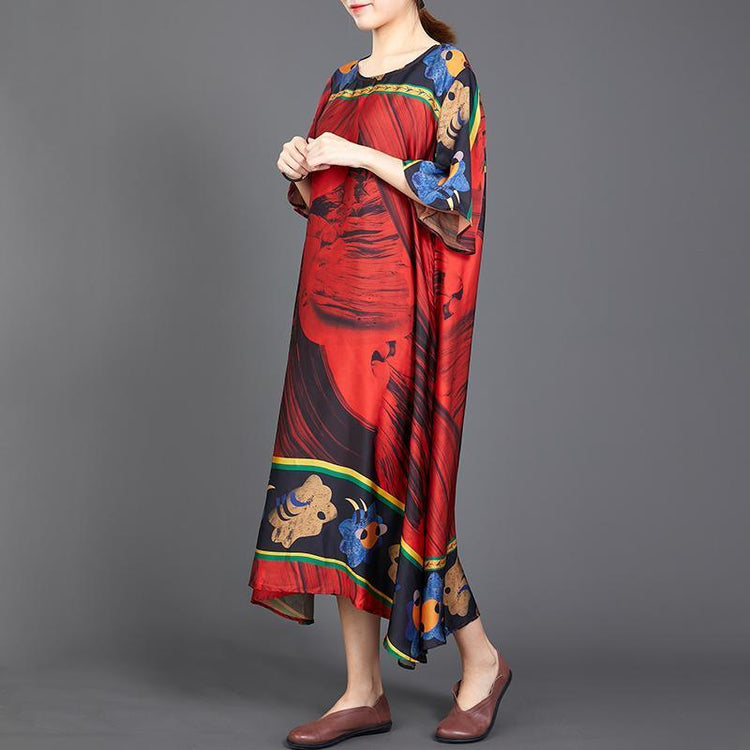 Retro Print Round Neck A-Line Women Dress - Omychic