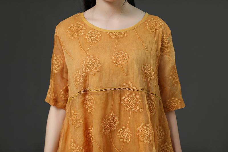 Round Neck Commuter Yellow Summer Dress - Omychic