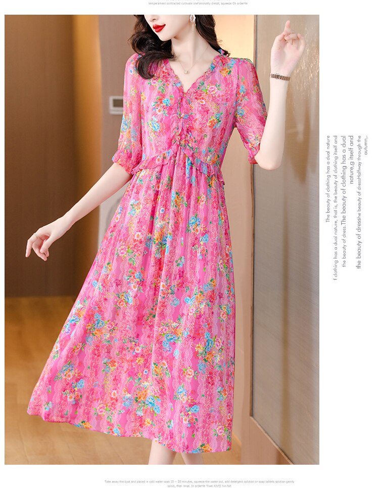 Summer Magnanimous Mulberry Silk V-Neck Dress
