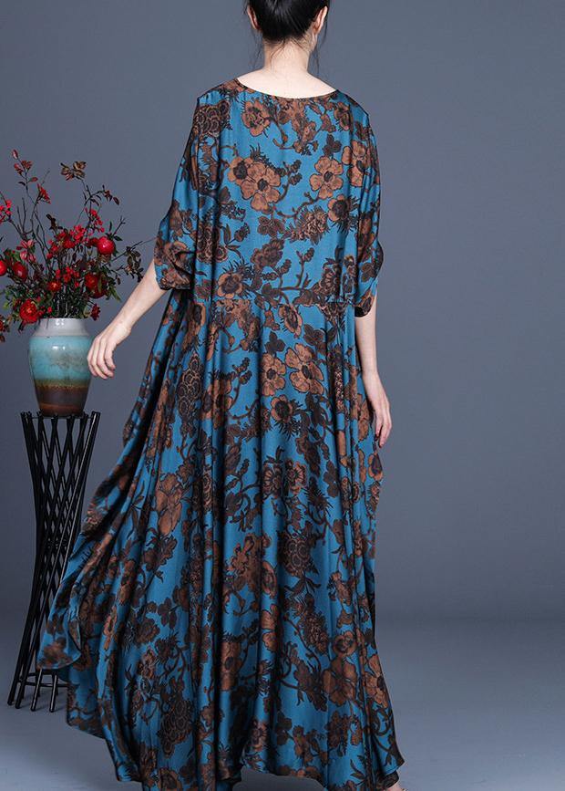 Silk floral irregular dress blue - Omychic