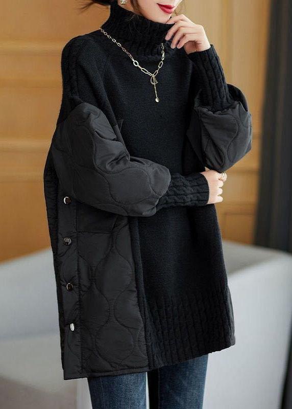 Simple Coffee Turtleneck Patchwork Loose Fall Knit sweaters - Omychic