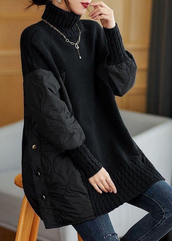Simple Coffee Turtleneck Patchwork Loose Fall Knit sweaters - Omychic
