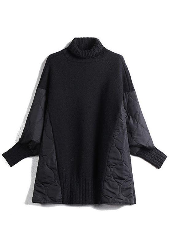 Simple Coffee Turtleneck Patchwork Loose Fall Knit sweaters - Omychic