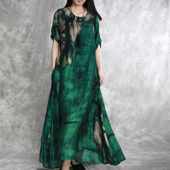Simple o neck pockets Robes Fine Shirts green print Love Dresses Summer - Omychic