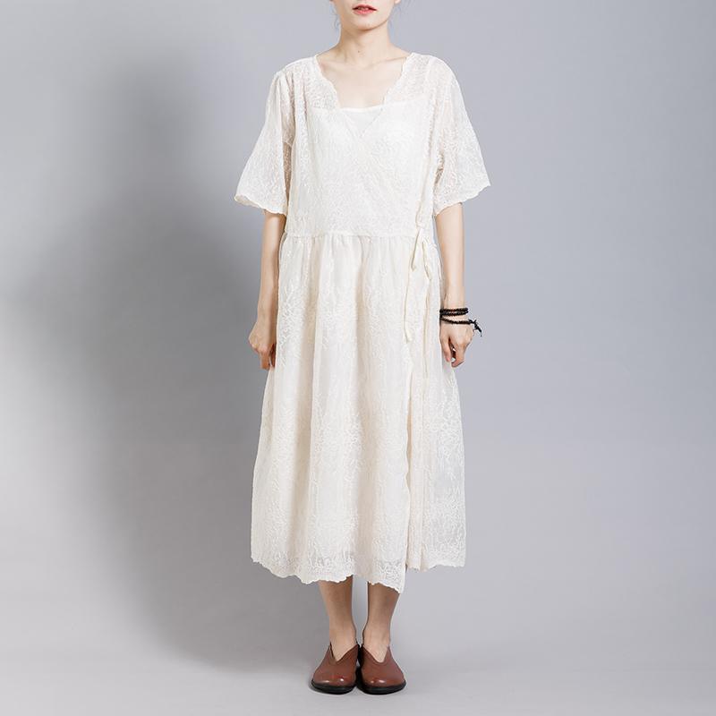 Solid Color Embroidery Casual Dress With Lining - Omychic