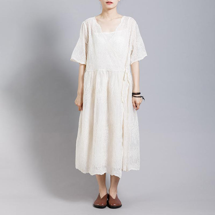 Solid Color Embroidery Casual Dress With Lining - Omychic