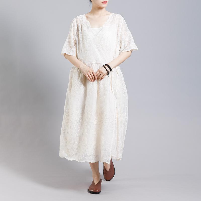 Solid Color Embroidery Casual Dress With Lining - Omychic