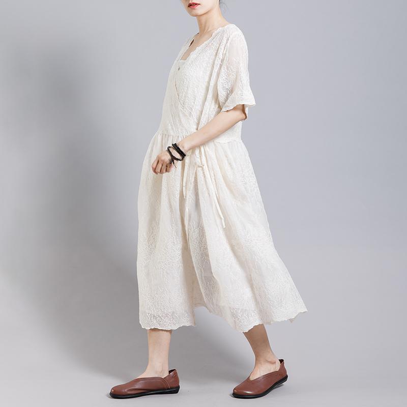Solid Color Embroidery Casual Dress With Lining - Omychic