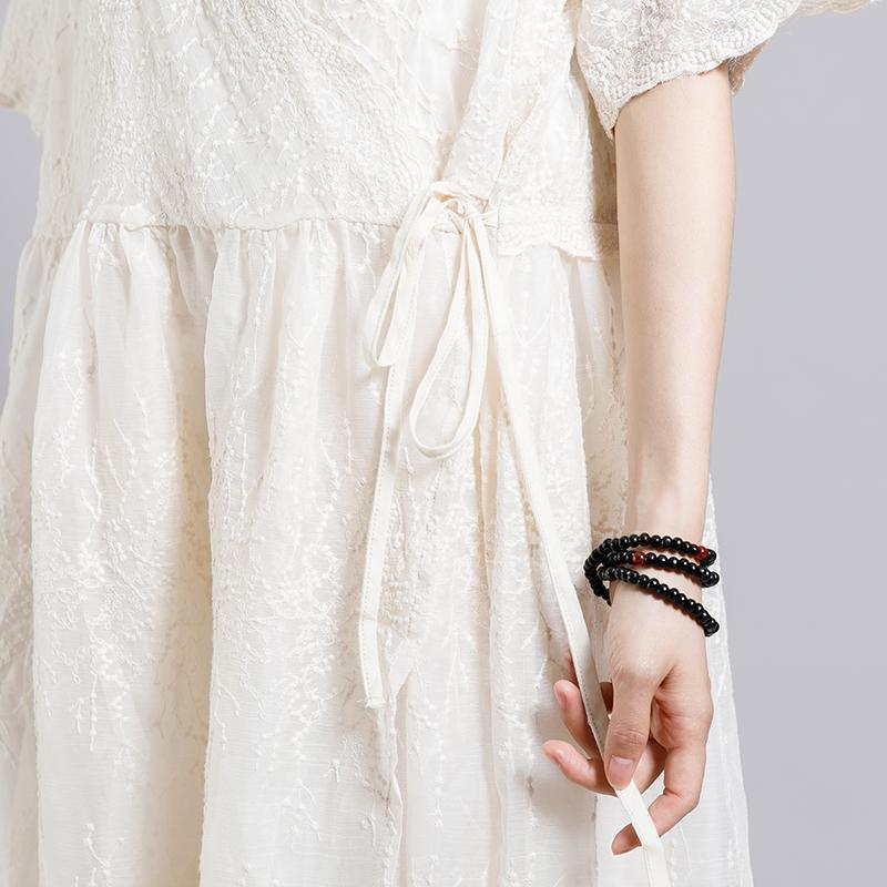 Solid Color Embroidery Casual Dress With Lining - Omychic