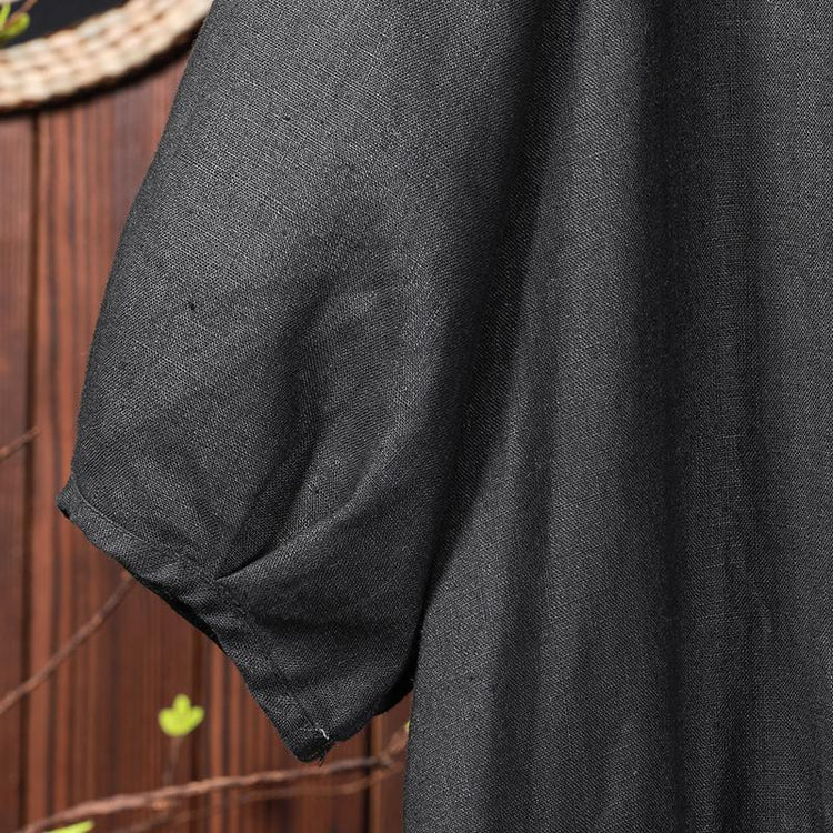 Solid Color Spliced Casual Loose Linen Dress - Omychic