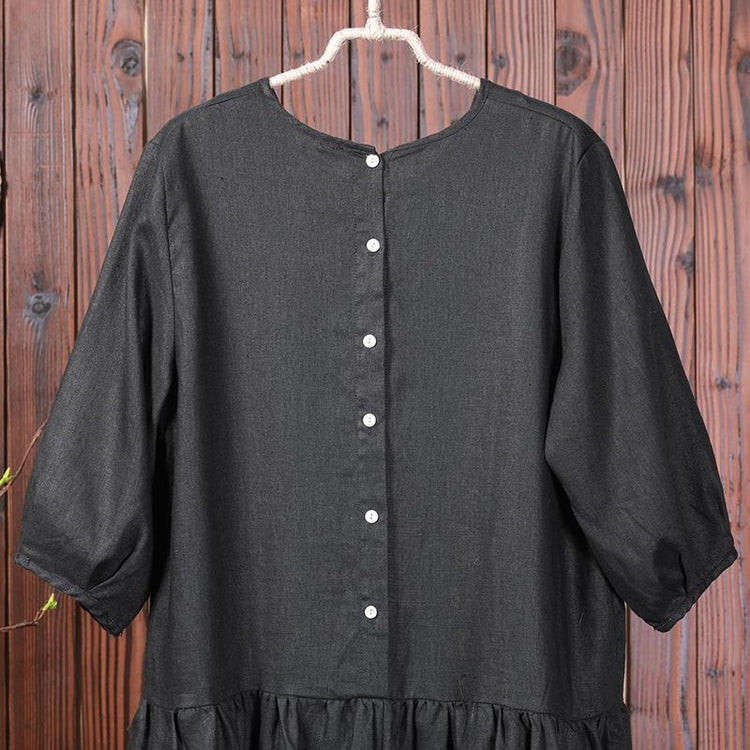 Solid Color Spliced Casual Loose Linen Dress - Omychic