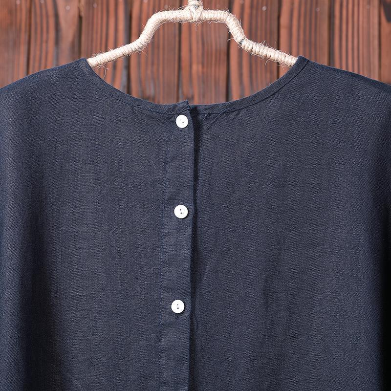 Solid Color Spliced Casual Loose Linen Dress - Omychic