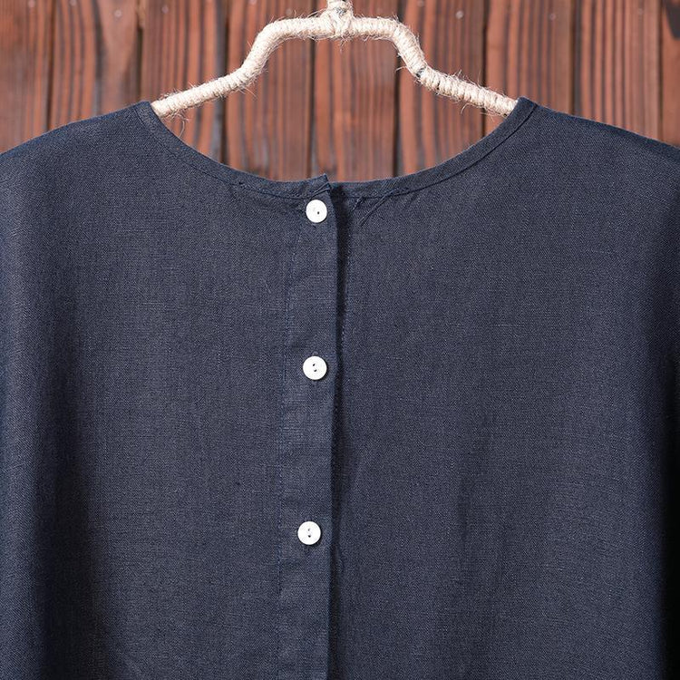 Solid Color Spliced Casual Loose Linen Dress - Omychic