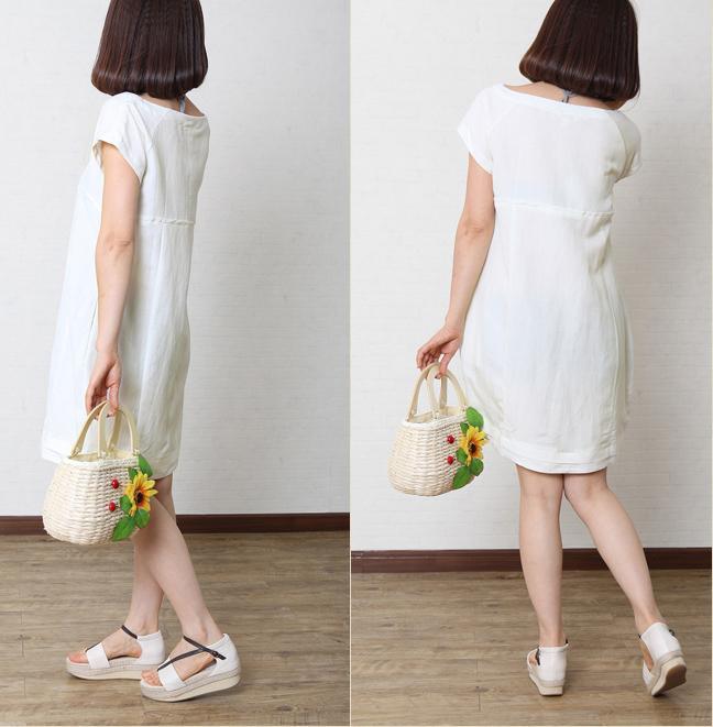 Solid white summer women linen dress plus size cotton sundress Omychic Solid white summer women linen dress plus size cotton sundress Omychic