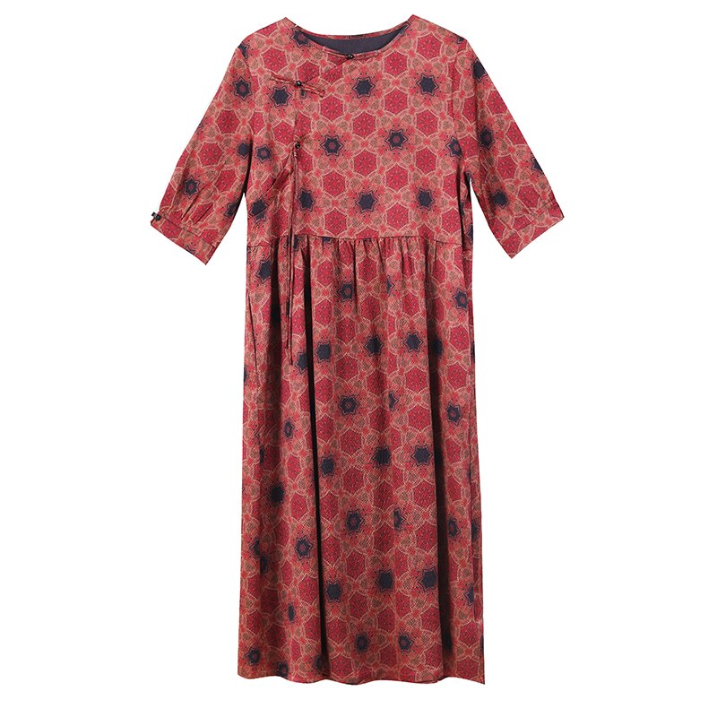 Loose Round Neck Silk Midi Robe Dress