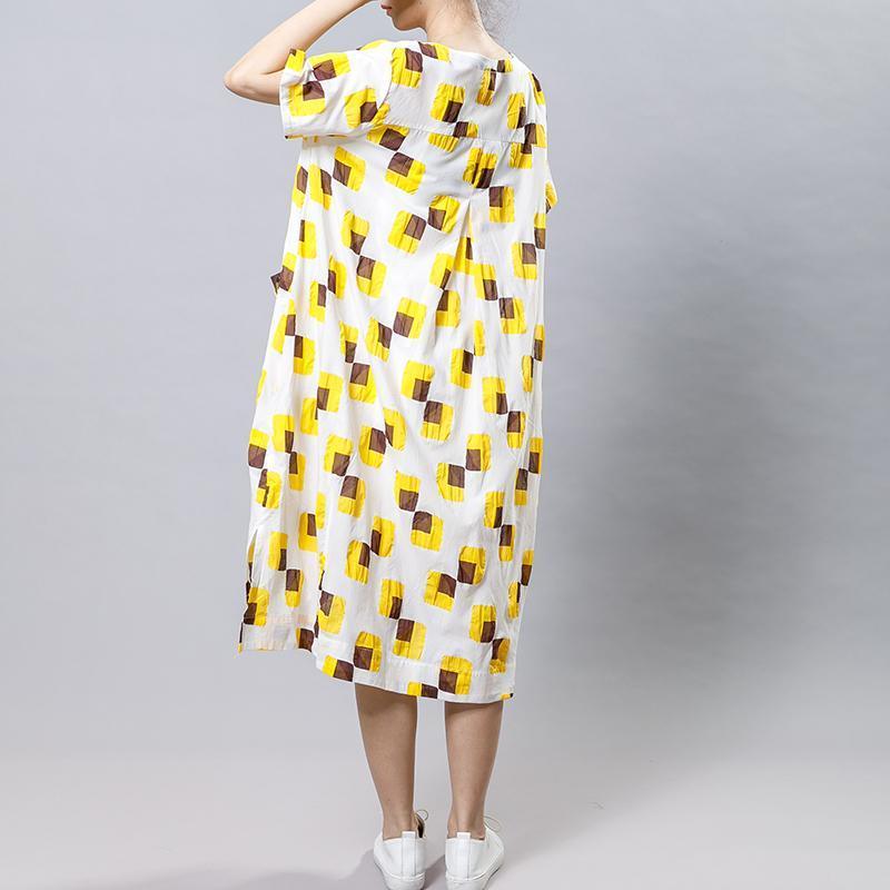 Square Printed Irregular Pockets Loose Dress - Omychic