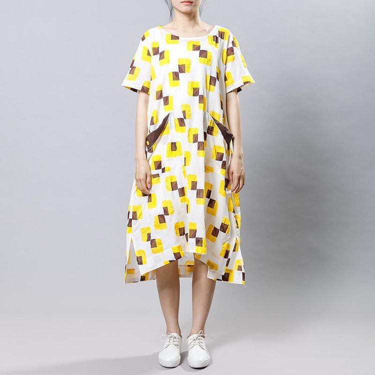 Square Printed Irregular Pockets Loose Dress - Omychic