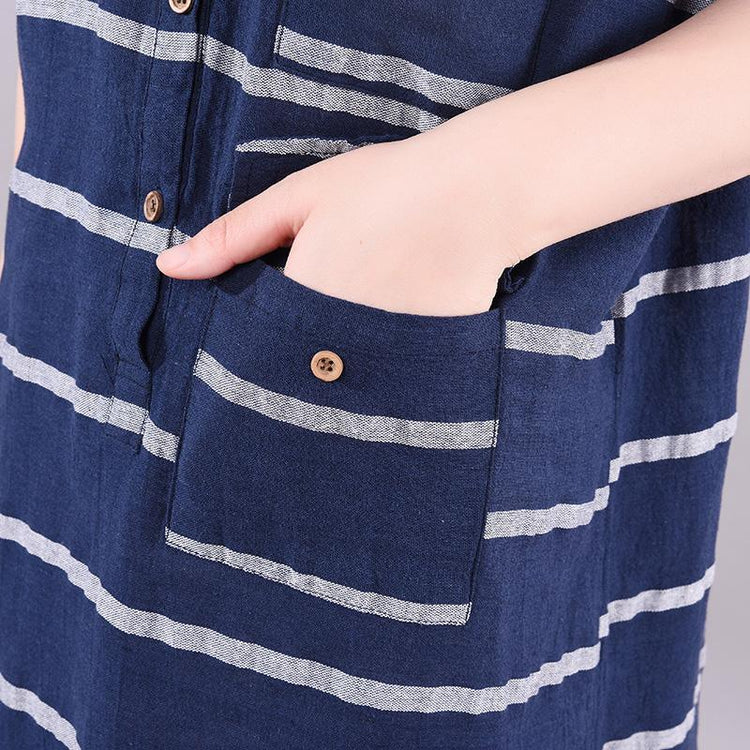Striped Short Sleeve Elegant Round Collar Dress - Omychic