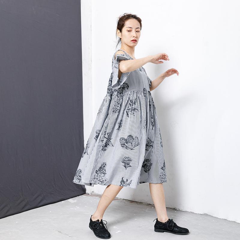 Stripes And Floral Printed Casual Dress - Omychic