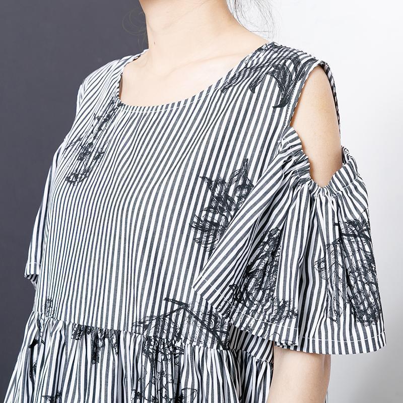 Stripes And Floral Printed Casual Dress - Omychic