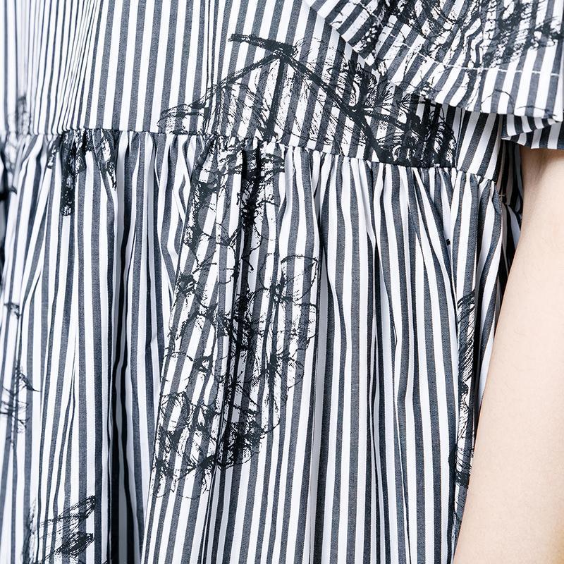 Stripes And Floral Printed Casual Dress - Omychic