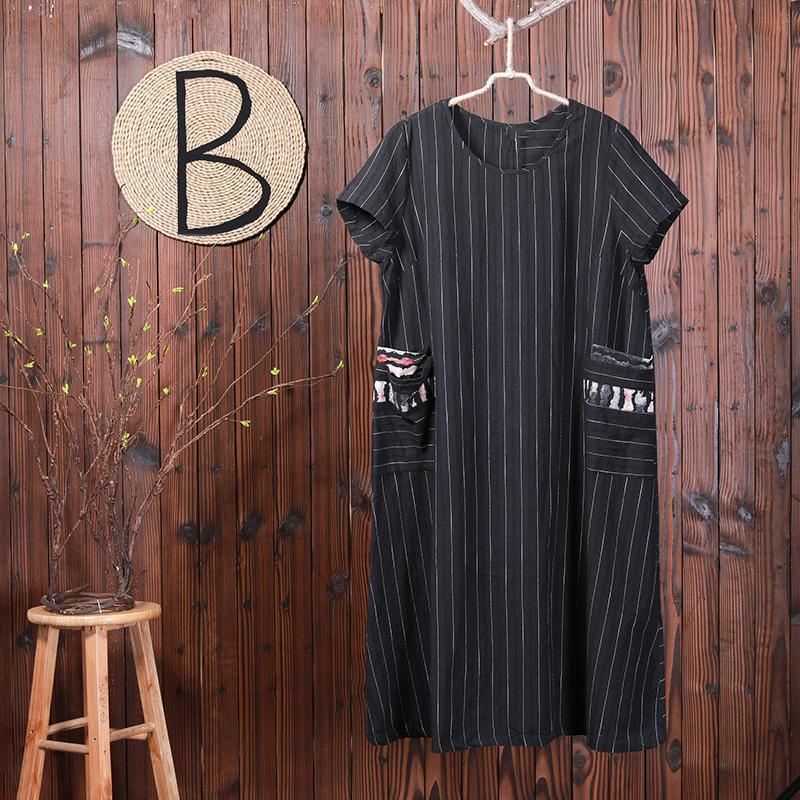 Stripes Back Single Breasted Black Dress - Omychic