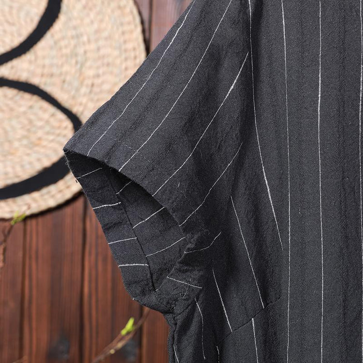 Stripes Back Single Breasted Black Dress - Omychic