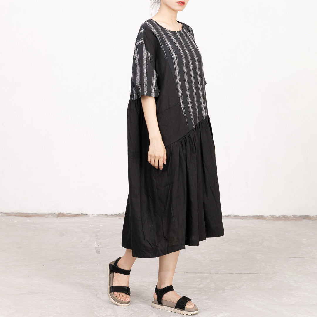 Stripes Irregular Spliced Loose Casual Dress - Omychic