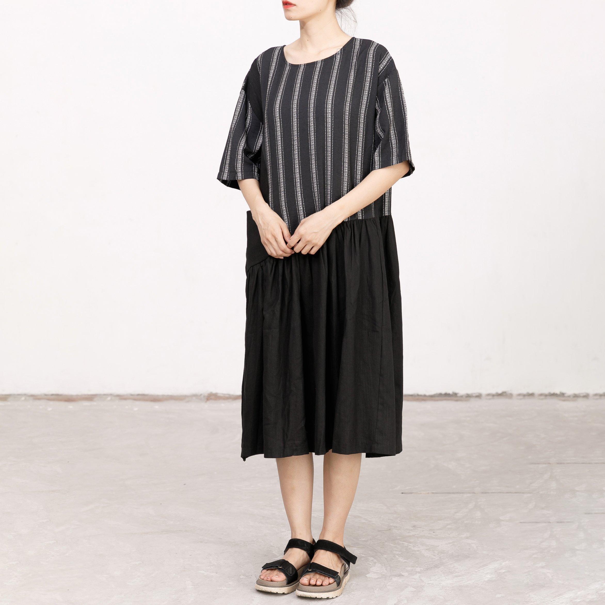 Stripes Irregular Spliced Loose Casual Dress - Omychic