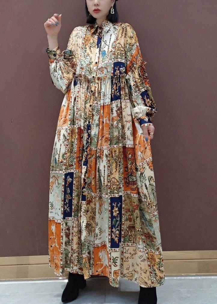 Style Floral Tunics Lapel Exra Large Hem Vestidos De Lino Spring Dresses - Omychic