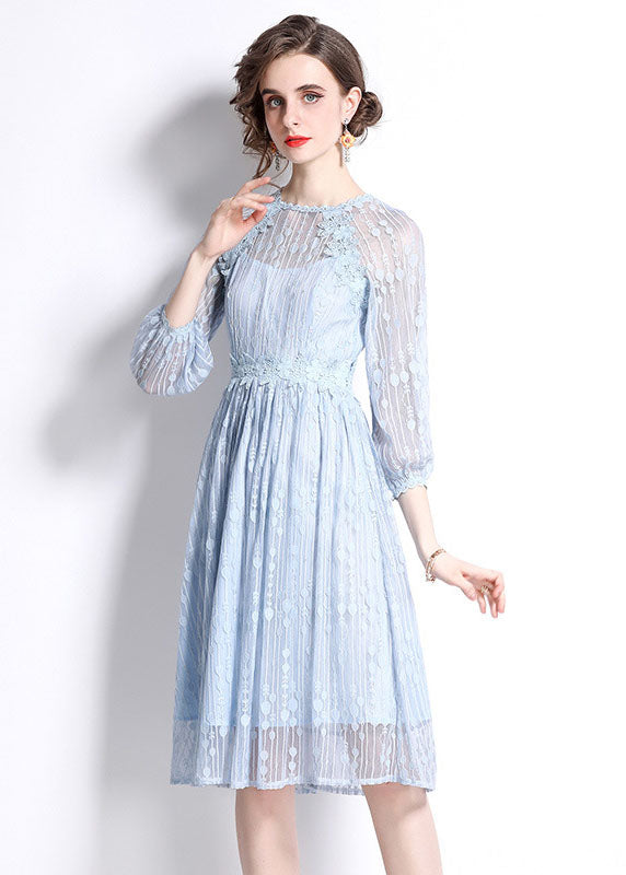 Stylish Light Blue Embroideried Patchwork Lace Cinch Dress Bracelet Sleeve
