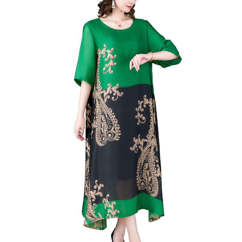 Summer Elegant Floral High Quality Loose Silk Dress