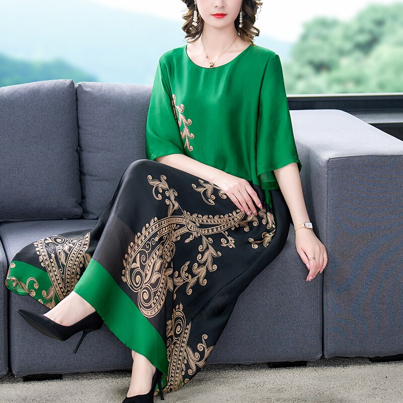 Summer Elegant Floral High Quality Loose Silk Dress